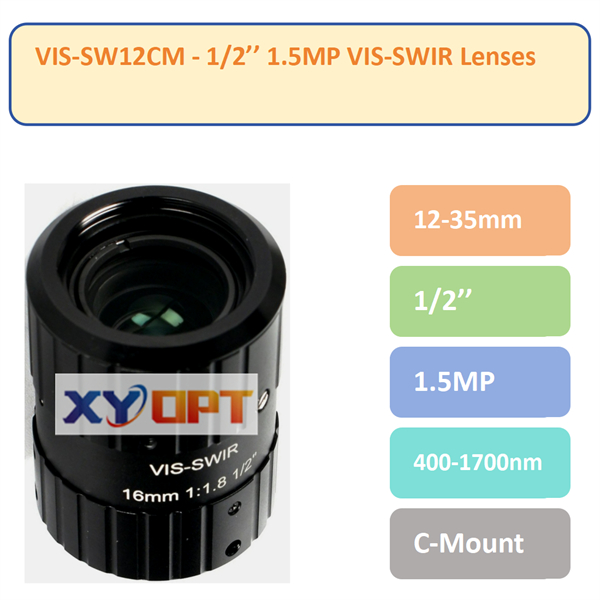 VIS-SW12CM Series - 1/2'' 1.5MP 12mm-35mm  F1.8 400-1700nm C-Mount VIS-SWIR Lenses