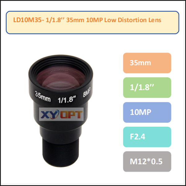 LD3510M-1/1.8'' 35mm 10MP F2.4 M12 Low Distortion Lens