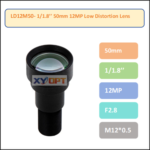 LD5012M-1/1.8'' 50mm 12MP F2.8 M12 Low Distortion Lens