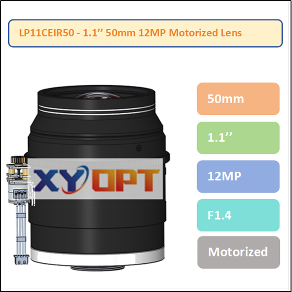 LP11CEIR50 - 1.1'' 50mm 12MP Motorized IR Corrected Lens