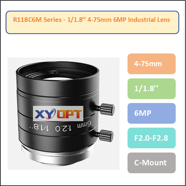 R118C6M Series - 1/1.8'' 4-75mm 6MP F2.0 C-Mount Industrial FA Lens