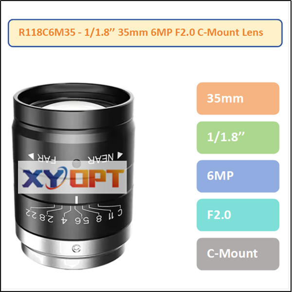 R118C6M35 - 1/1.8'' 35mm 6MP F2.0 C-Mount Lens
