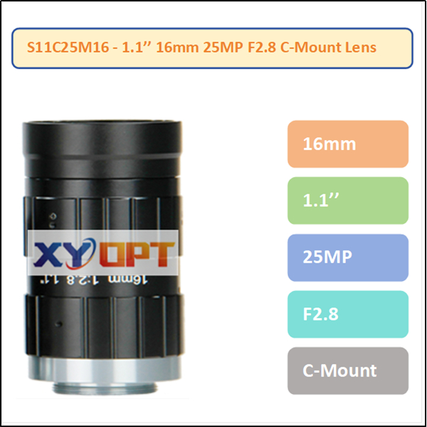 S11C25M16 - 1.1'' 16mm 25MP F2.8 C-Mount Lens