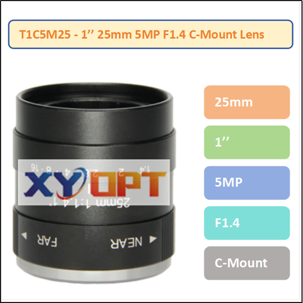 T1C5M25- 1'' 25mm 5MP F1.4 C-Mount Lens