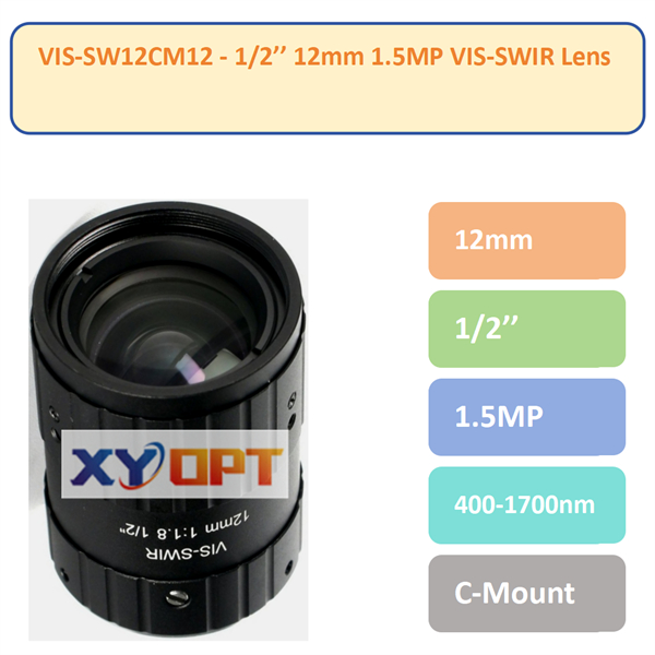 VIS-SW12CM12- 1/2'' 1.5MP 12mm F1.8 400-1700nm C-Mount VIS-SWIR Lens