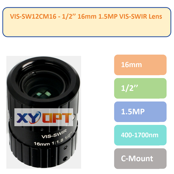 VIS-SW12CM16- 1/2'' 1.5MP 16mm F1.8 400-1700nm C-Mount VIS-SWIR Lens