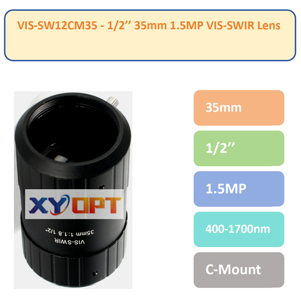 VIS-SW12CM35- 1/2'' 1.5MP 35mm F1.8 400-1700nm C-Mount VIS-SWIR Lens